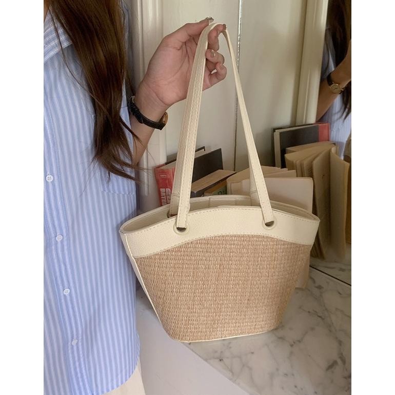 Sale Tas Bahu Wanita Tas Cewek Shoulder Bag Retro Straw Woven Bag Gc 8707 Fx-76