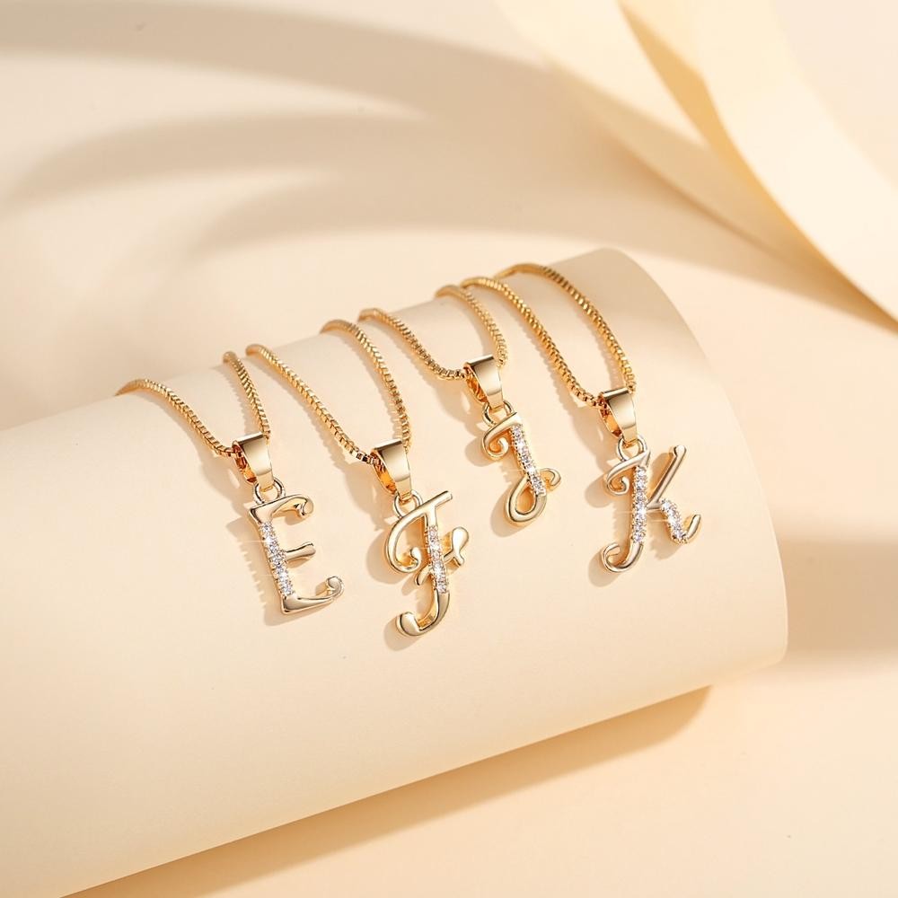 Fue-K5X20 Lanme Jewelry Kalung Titanium Huruf Wanita Anti Karat Lapis Emas Berlian Perhiasan Anti Ka