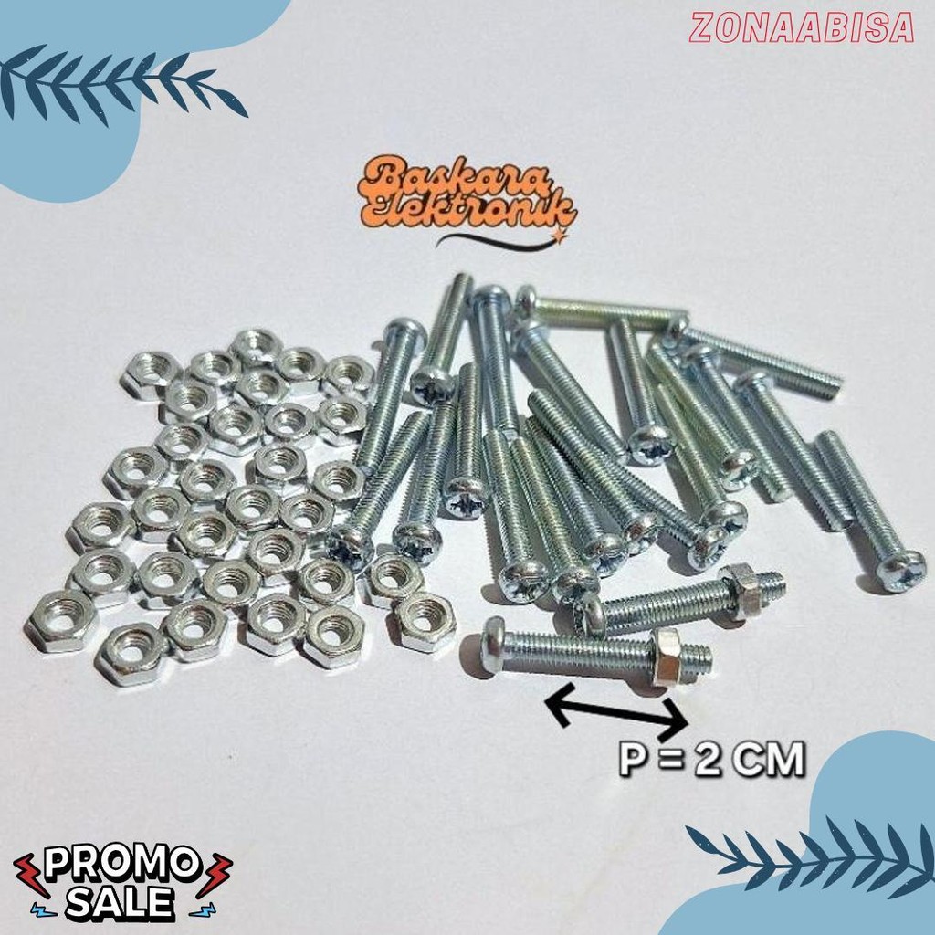 Diskon Up To 70% (100 Set) Mur Baut Jp M3X20 + Mur 3Mm Panjang Baut 20Mm