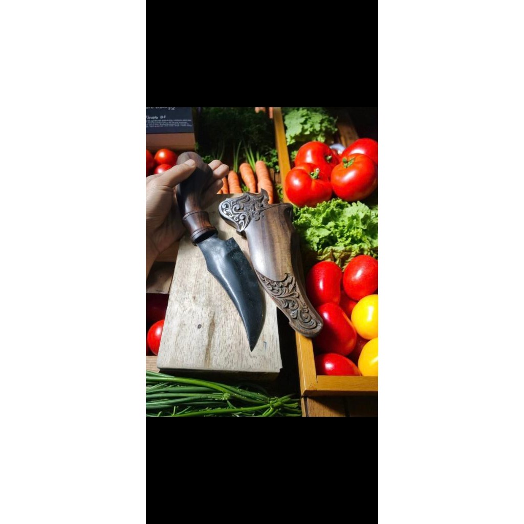 Pisau seset daging baja hss ukir kayu sonokeling