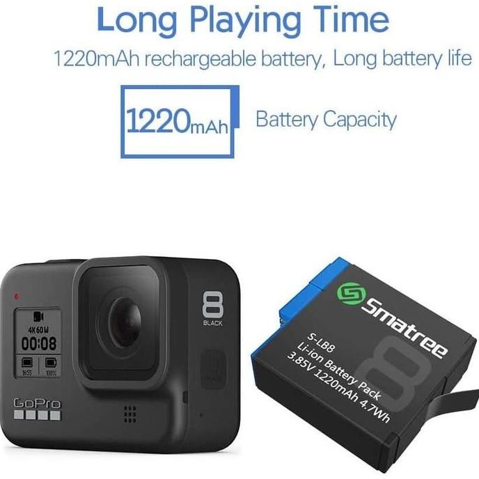 PROMO DISKON - Smatree Battery for GoPro HERO 8 HERO 7 HERO 6 HERO HERO8 HERO7 HERO6 HERO Black Bate