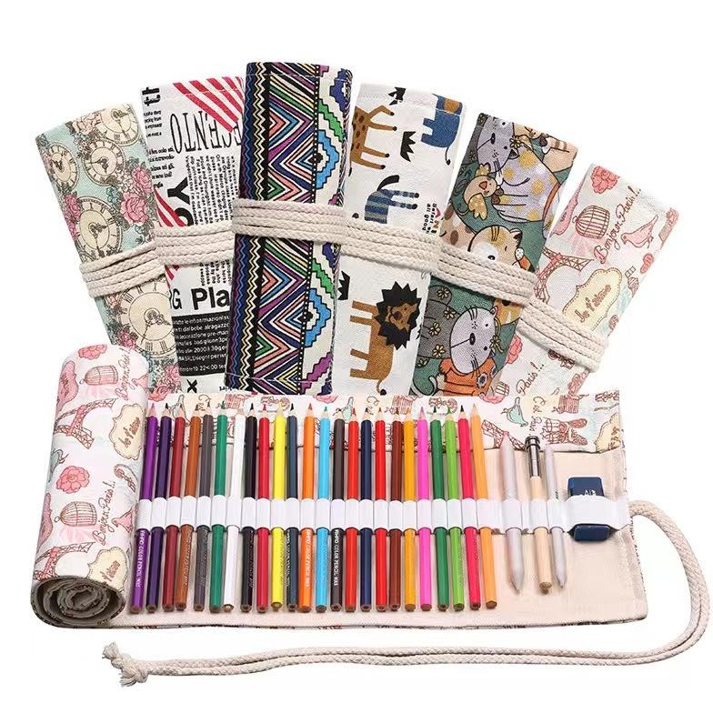 

Ede-78 Bohemian Tas Pensil Warna Gulung Bahan Kain Canvas 36 / 48 / 72 Slot / Pencil Case Roll