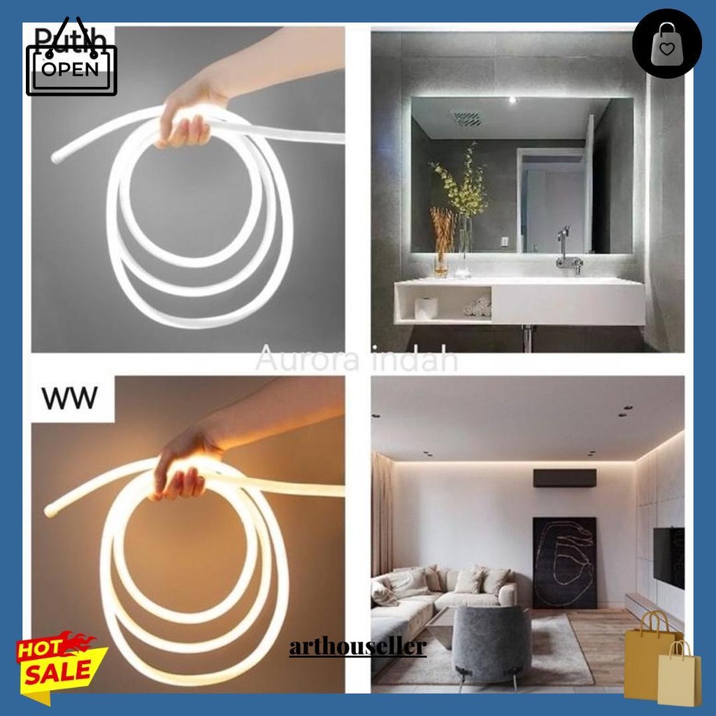 Paket Lampu Strip Led Neon Flex 360 Bulat Waterproof / Neon Flex 360 Derajat Outdoor / Lampu Plafon 