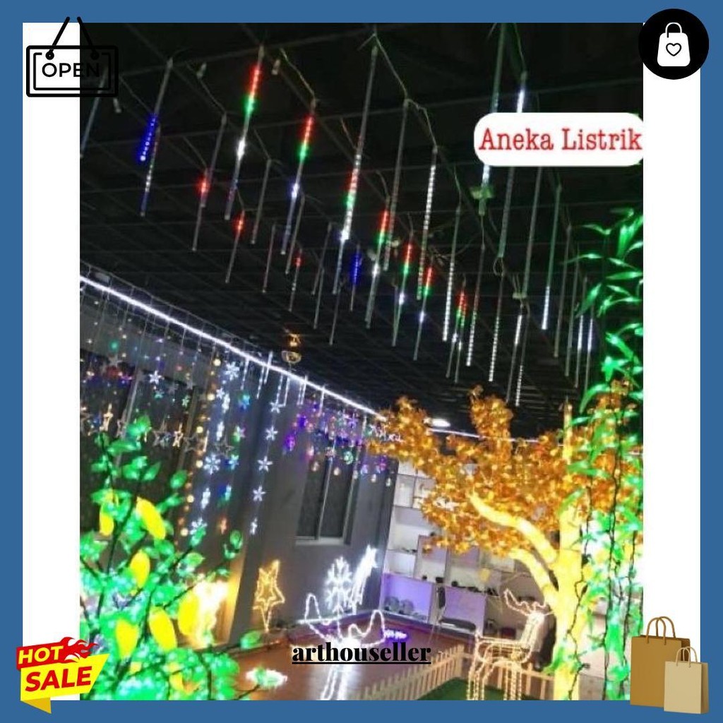 Lampu Meteor Led Hujan 7Warna 50Cm Rgb 1Set 10Batang Full Colour Jatuh Rain Snow Taman Hias Original