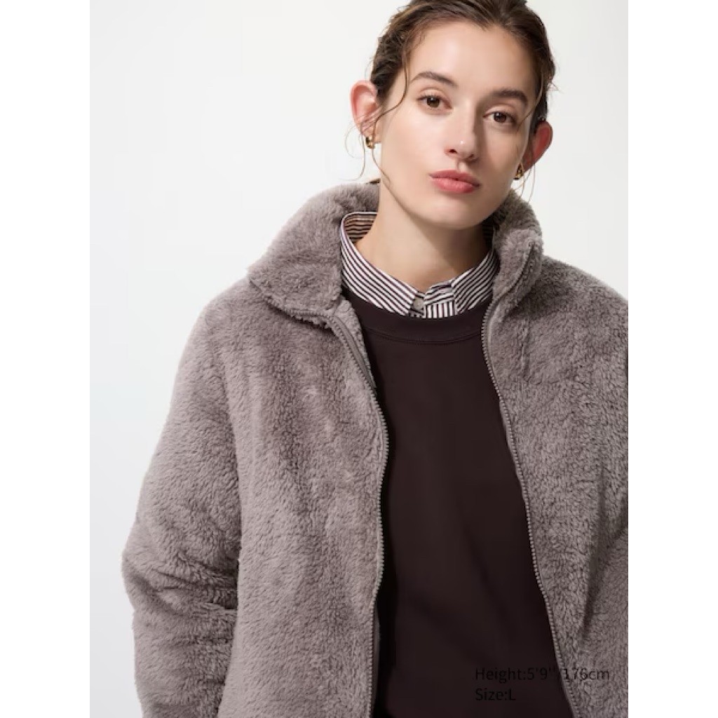 Jaket Fleece Bulu Lembut Resleting Uniqlo Wanita