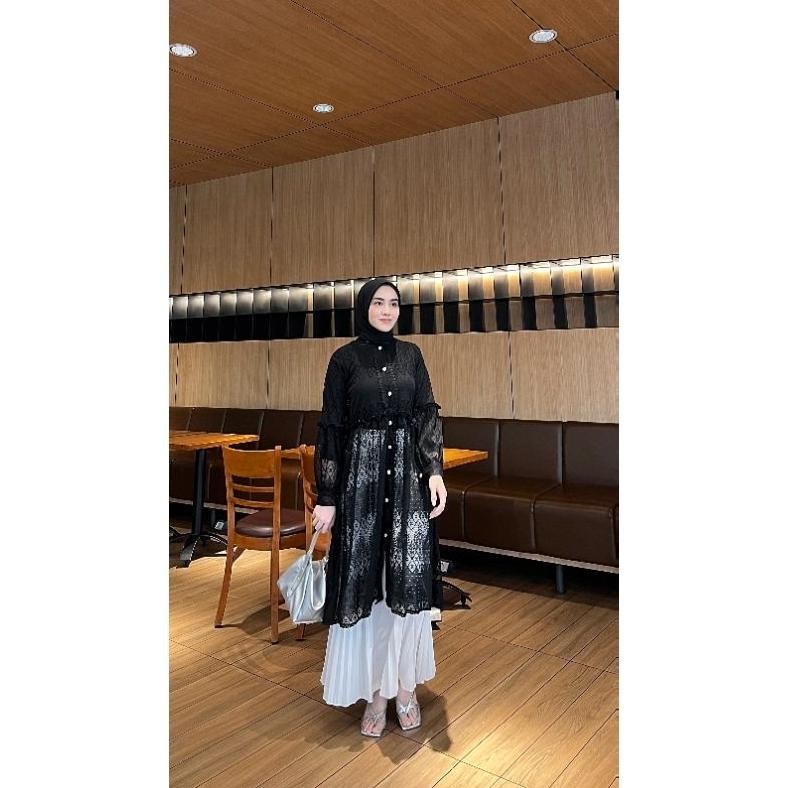 Trend - Black Outer Brukat Cardigan Brokat Lengan Panjang atasan outher brukat Outer Brokat outer Tu