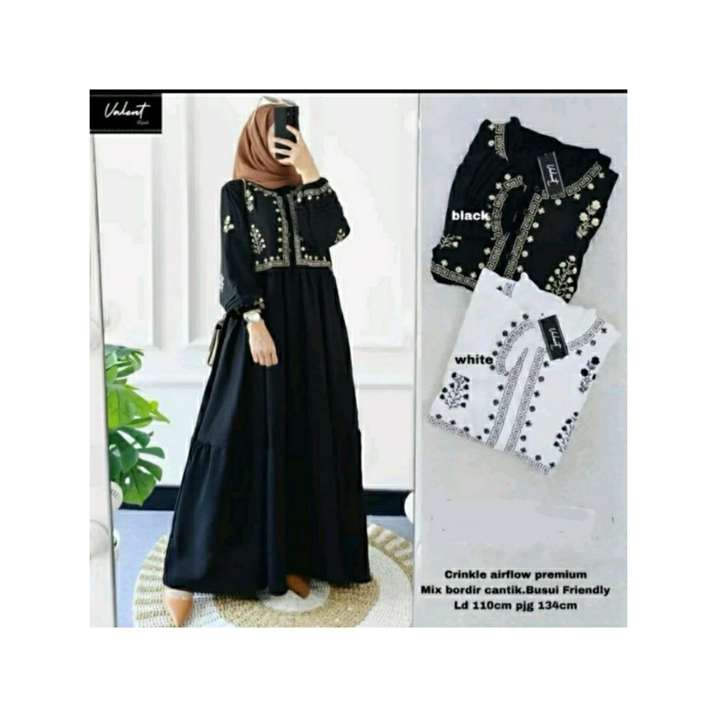 GAMIS HITAM PUTIH CRINGKEL AIRFLOW PREMIUM Gamis Renda brukat Gamis Bordir