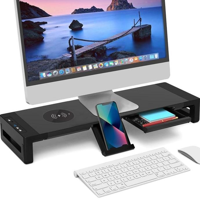 Stand Monitor Laptop Meja Monitor with Wireless Charging and USB Port