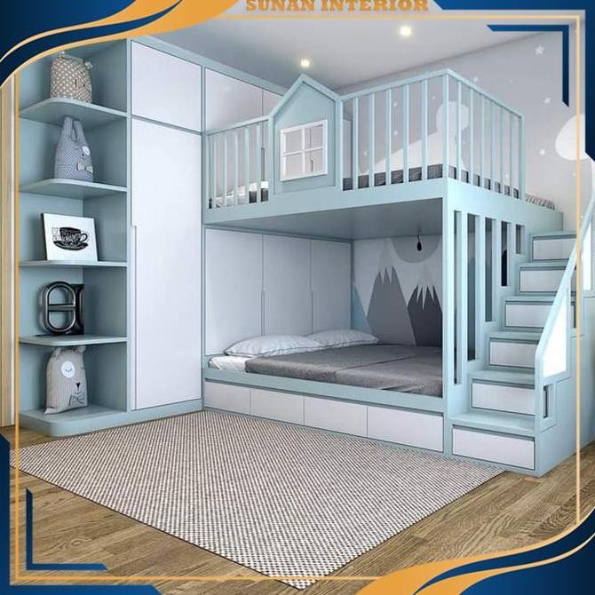 Tempat tidur anak 1 set lemari meja belajar dan dipan