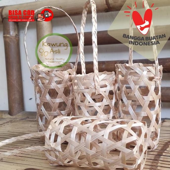 (Good) Tas Keranjang Anyaman Bambu Kemasan Untuk Botol, Hampers, Kantong Buah