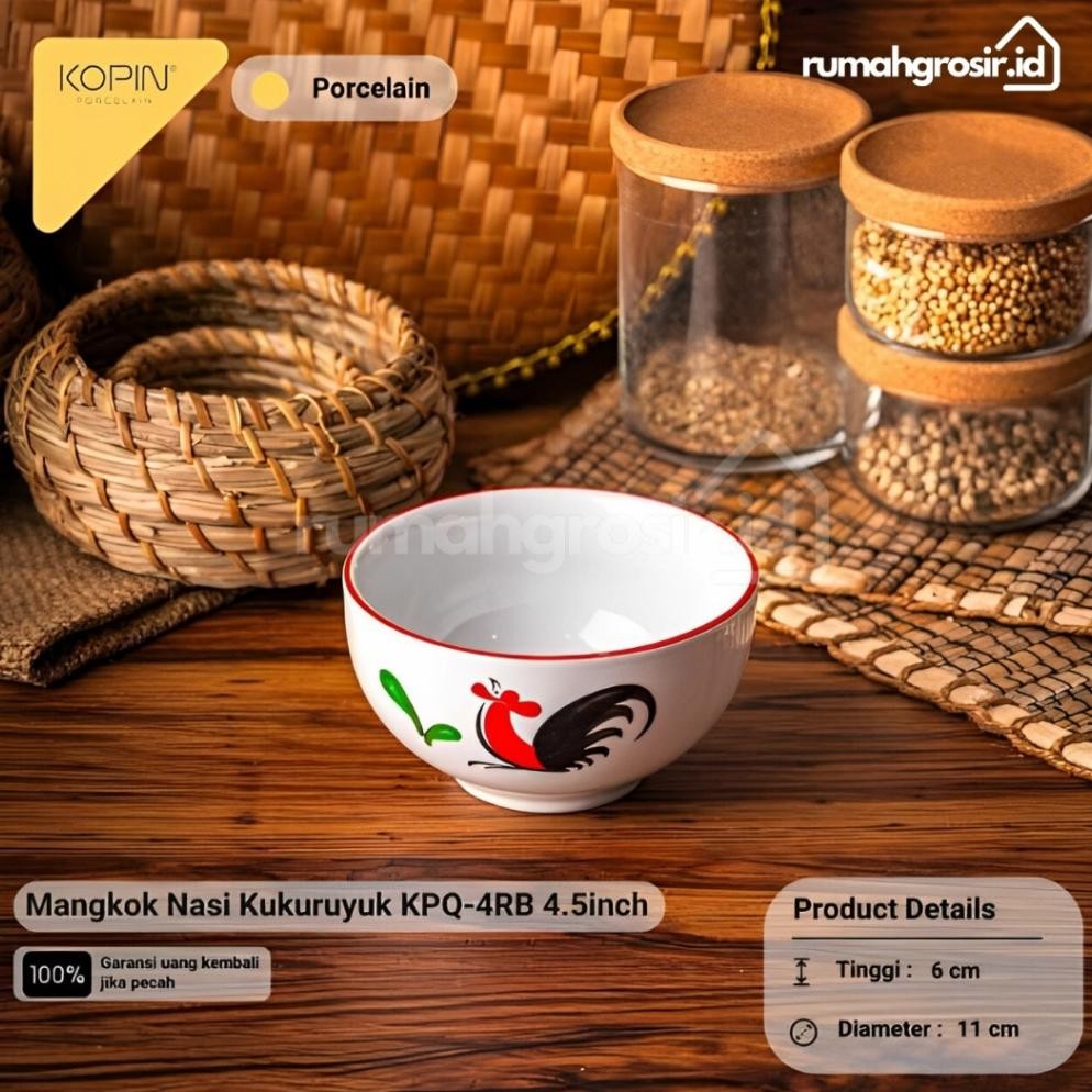 Kedaung Mangkuk Sayur / Vegetable Bowl Kukuruyuk 4'5 Inc Mangkok Nasi Kopin Ayam Jago Ukuran 4,5 Inc