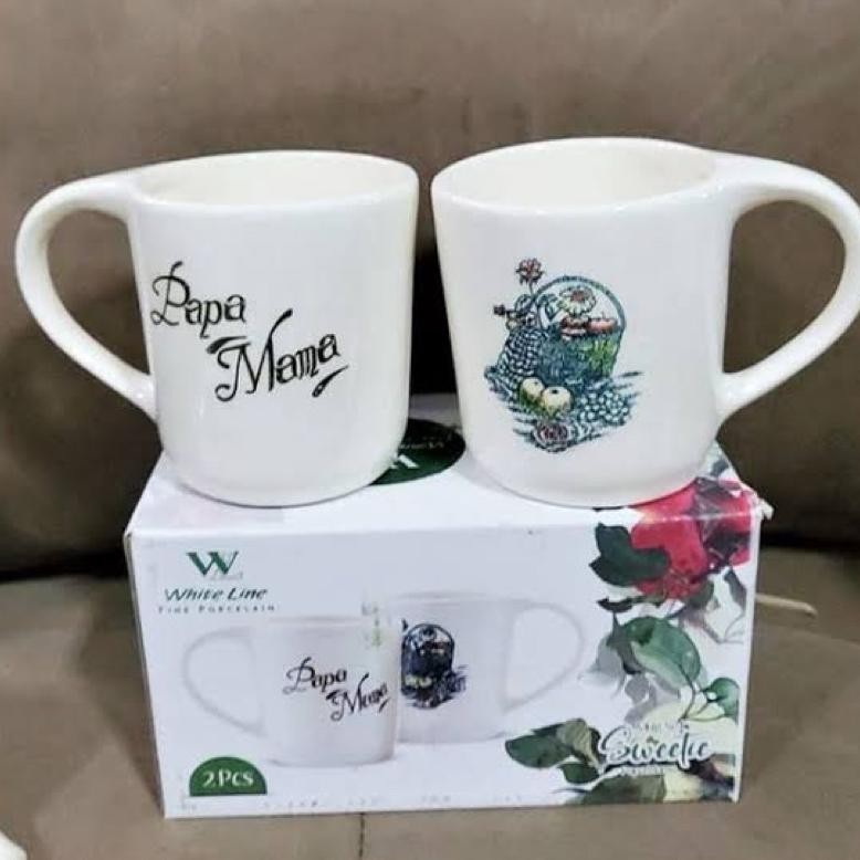 Love Mug Set Papa Mama Gelas Couple Mug Bunga Mug Love (Motif Random) Terlaris