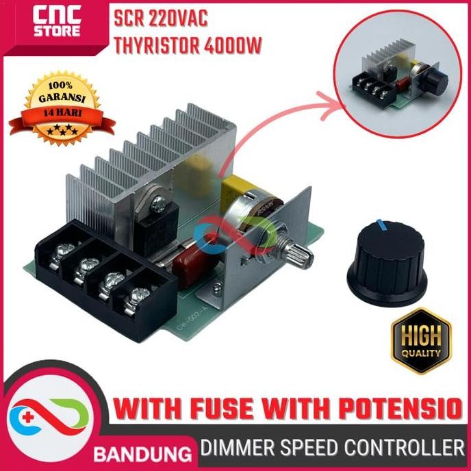 Scr 220V 4000W Dimmer Motor Speed Controller Ac + Fuse + Potensiometer Baru