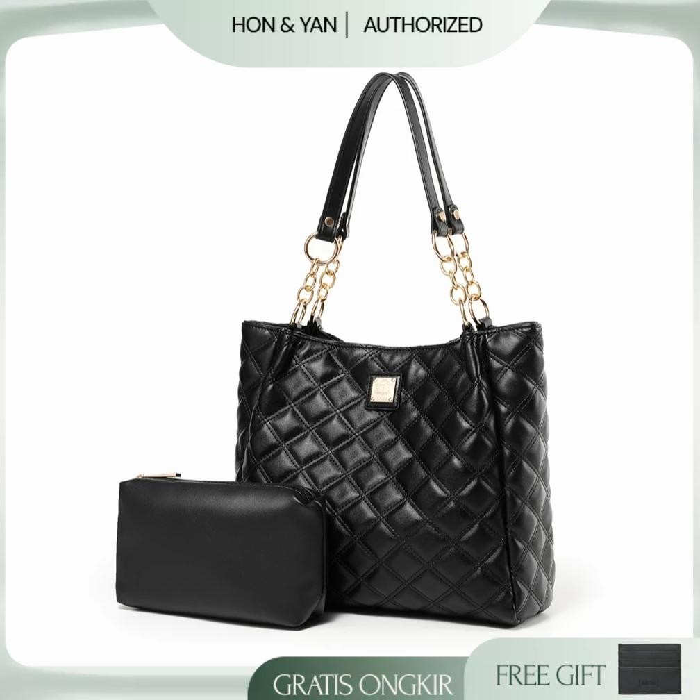 [FREE POUCH] HONYAN Tas Wanita Jia Totebag Resleting Wanita Import Tas Kuliah Kerja Kantoran Branded