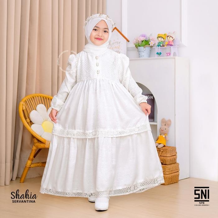 Shahia Servantina - Gamis Putih Anak Perempuan Dress Manasik Umroh Haji Baju Muslim Panjang