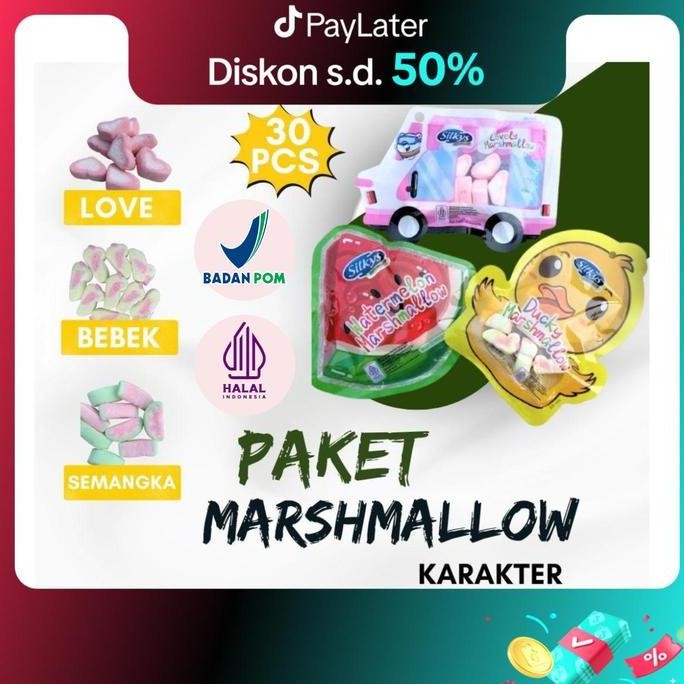 DE83 - PAKET MARSHMALLOW KARAKTER BONEKA 30 PCS JAJANAN Marshmallow Karakter Lucu Bentuk SEMANGKA BE