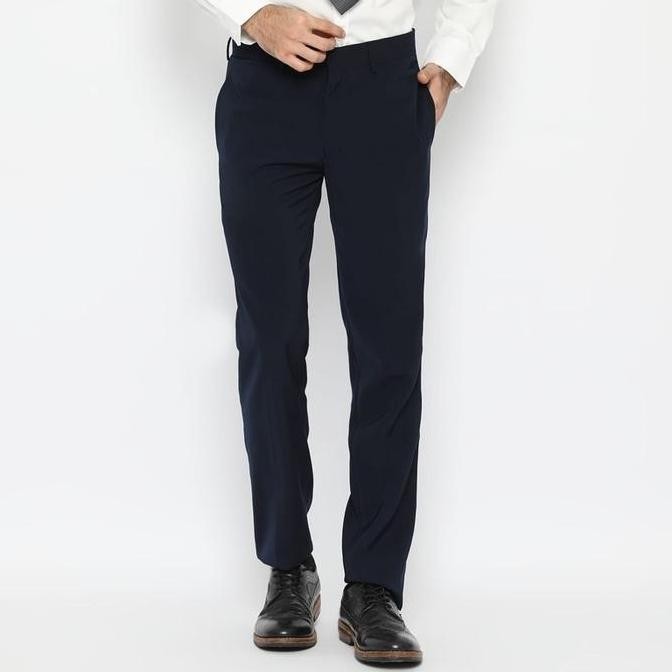 Code Male Celana Bahan Premium Navy Blue Formal Straight Cut Slim Fit New