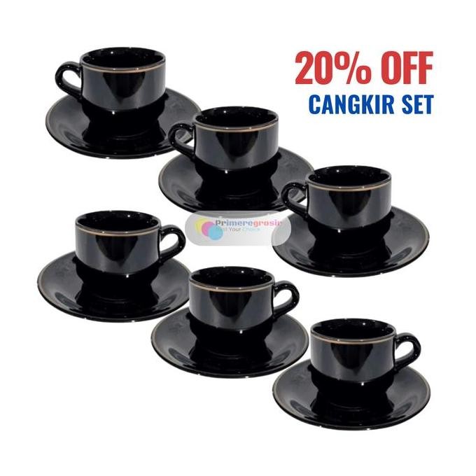 Gelas Cangkir Kopi Teh Keramik dan Tatakannya 1pack Isi 6set