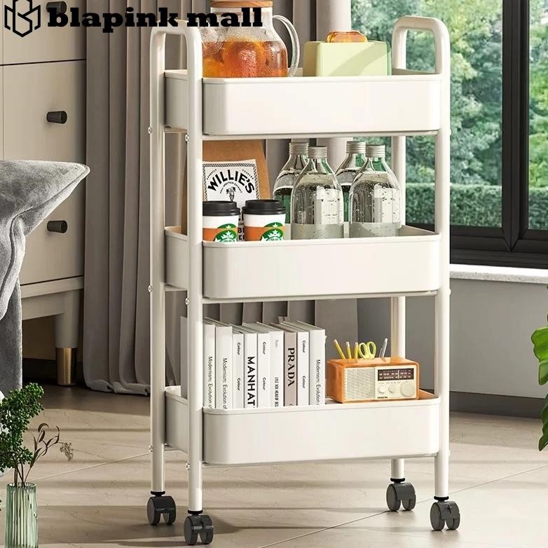 Rak Troli Besi Roda 4 Susun Rak Troli Dapur Baja Karbon Rak Multifungsi Kuat Rak Troli Penyimpanan R