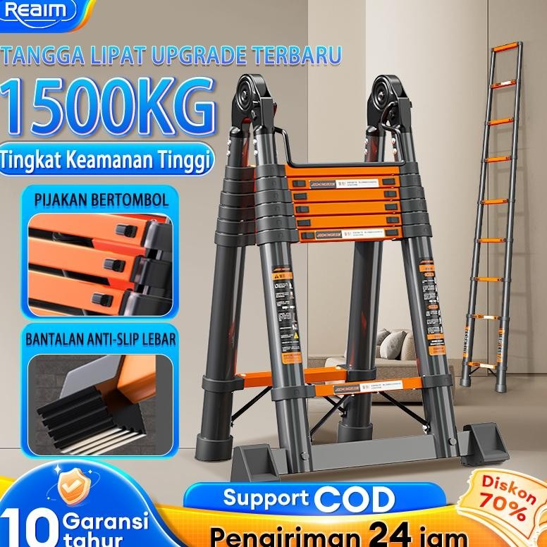 Reaim Tangga lipat aluminium Tangga Teleskopik Multifungsi Aluminium 2 meter/4 meter/6 meter Tangga 