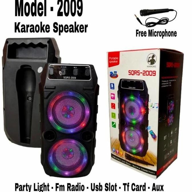 DA47 }} SQ-2009 Speaker Bluetooth Karaoke Free Mic + Lampu Disco Ajeb Ajeb