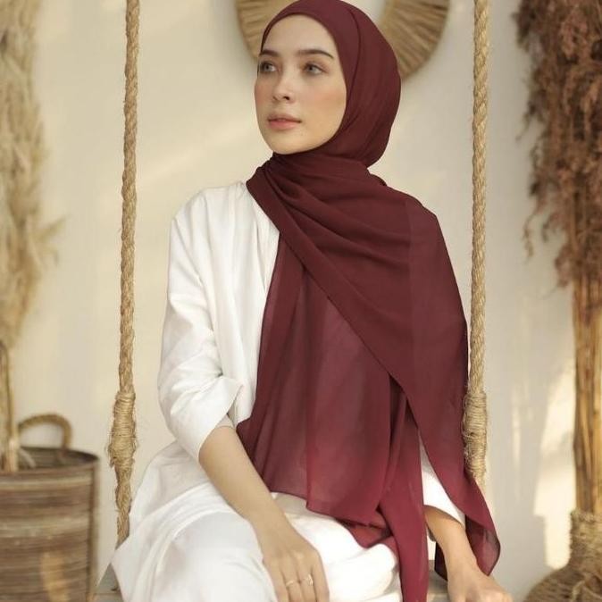 (Good) BURGUNDY / WINE Pashmina Ceruty Babydoll Premium ( Hijab Pashmina Warna Burgundy, Pashmina Bu