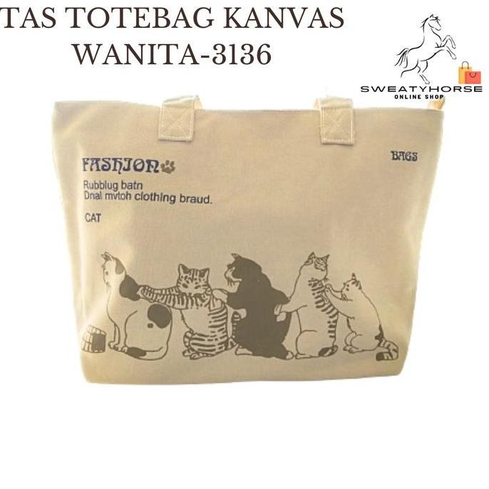 Tas Totebag Kanvas Fashion Wanita Totebag Bergambar Lucu Totebag Besar