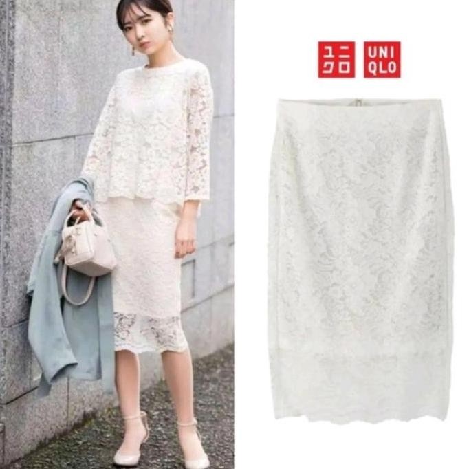 ROK LACE RENDA UNIQLO GU JAPAN BRUKAT BROKAT PANJANG WHITE SPAN KANTOR