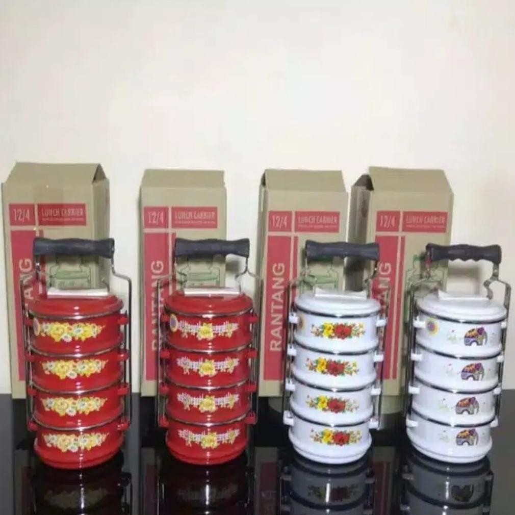 RANTANG ENAMEL 12 CM / 4 SUSUN WARNA MERAH