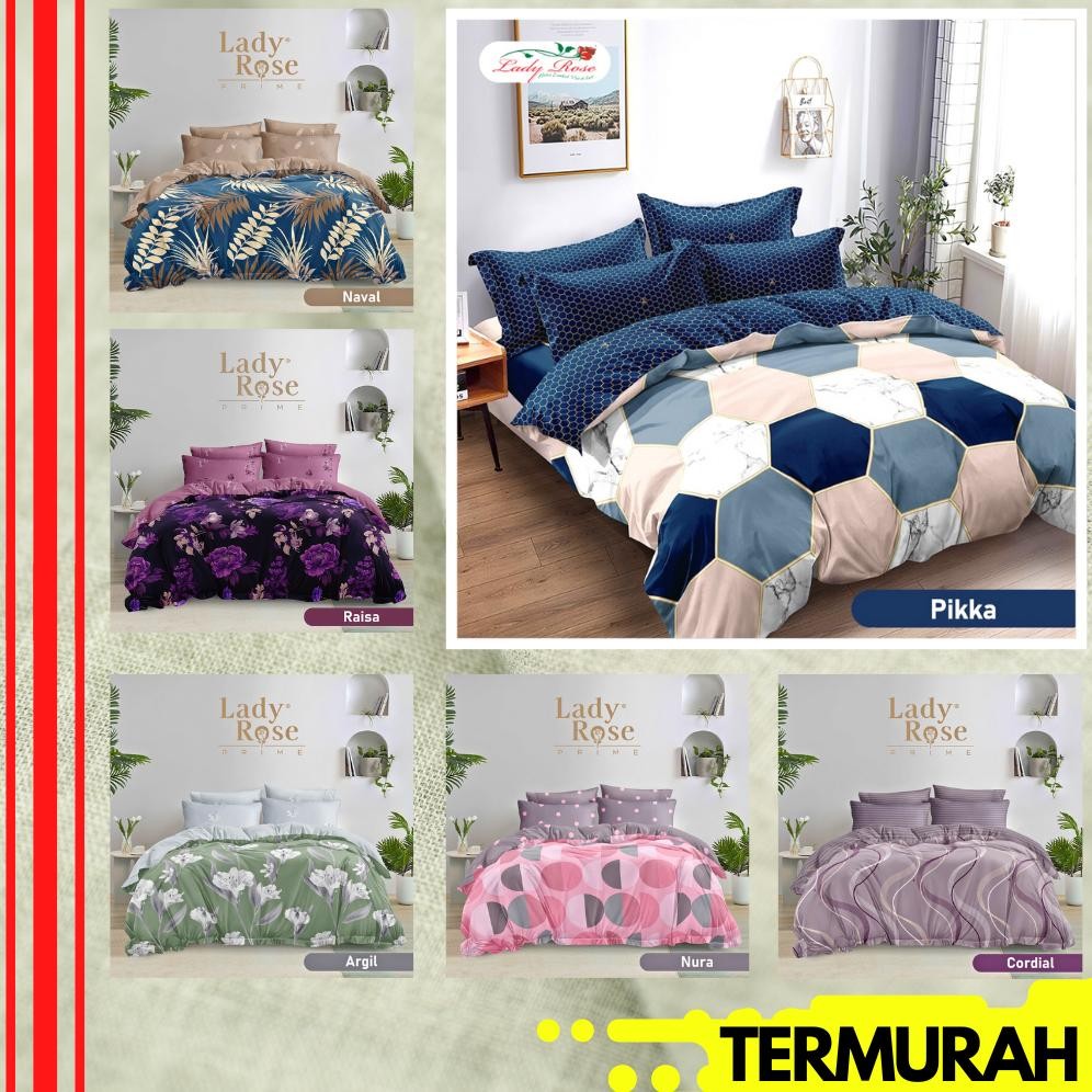 BEDCOVER LADY ROSE QUEEN KING SINGLE SIZE 160X200 180X200 120X200 BED COVER SET MOTIF SEPRAI NO 1 2 