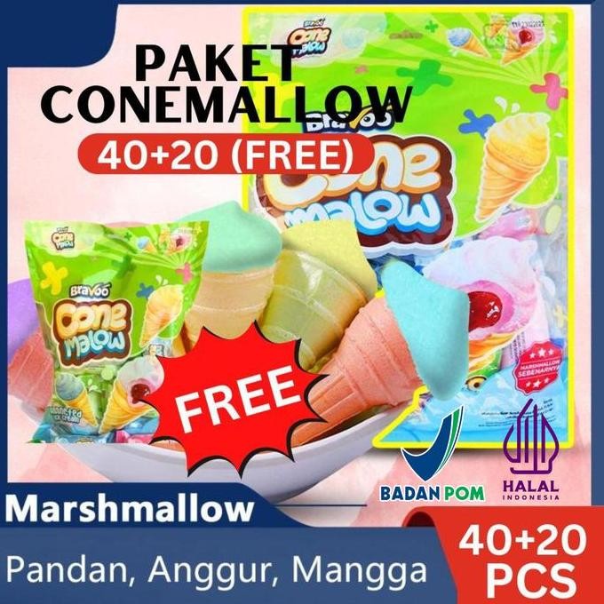 

New CONE MALLOW 40PCS +20 PCS (FREE)MARSMALLOW ANEKA SNACK RASA Snacks Makanan Manis Rendah gula Paket Usaha Jajanan SD 1 DUS Jajanan Grosir Candy Food Cemilan