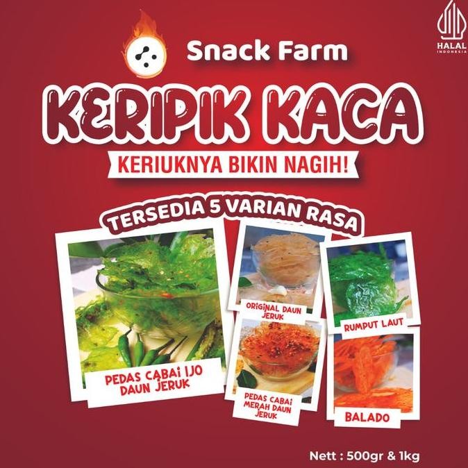 New KERIPIK KACA  500gr & 1KG  PEDAS CABAI MERAH DAUN JERUK , PEDAS CABAI IJO DAUN JERUK , RUMPUT LA