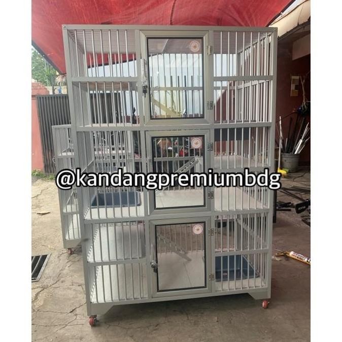 TERBARU - kandang kucing akuminium alumunium 3 kamar 3 pintu dan tangkringan
