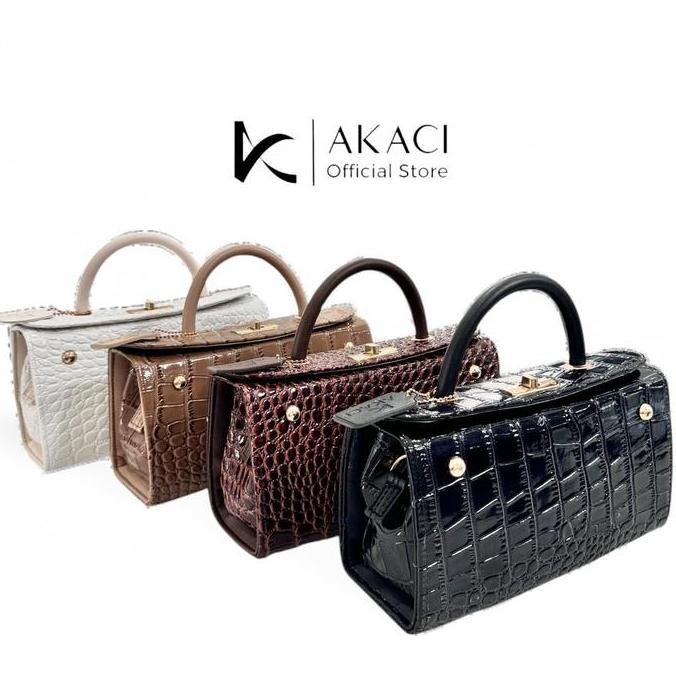 Hand Bag Wanita Pentul Akaci 09-8413 Bahan Croco 1 Ruang Tas Selempang Cewek Mewah Terbaru Kekinian 