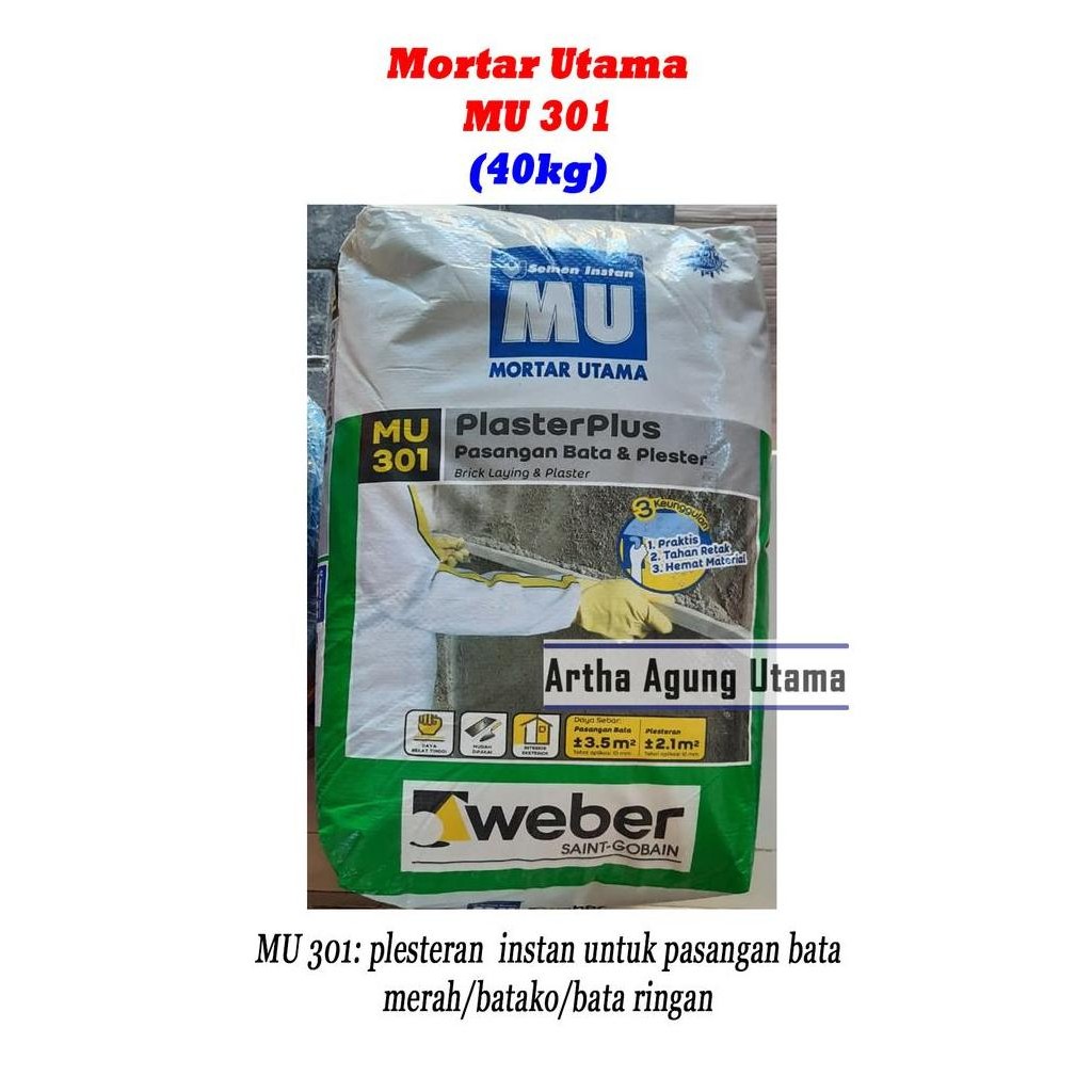 $$$$] Semen Mortar Utama MU-301 PlasterPlus Pasangan Bata & Plester 40Kg