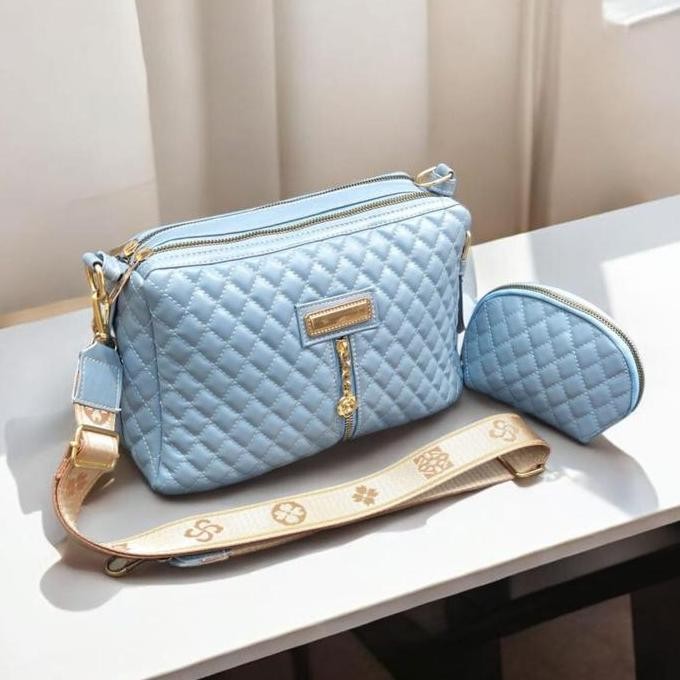 Balerina Tas Selempang Wanita Bahan Bordir Motif Kotak-Kotak Px28 Lx10 Tx20 Dengan Pilihan Warna Put