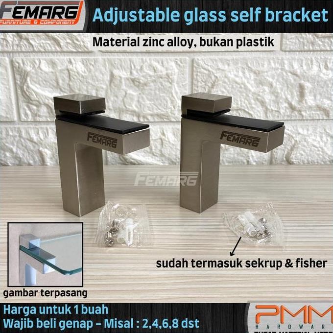 Penahan / Penjepit Kaca Wastafel /Rak Felterre Penahan Rak Adjustable