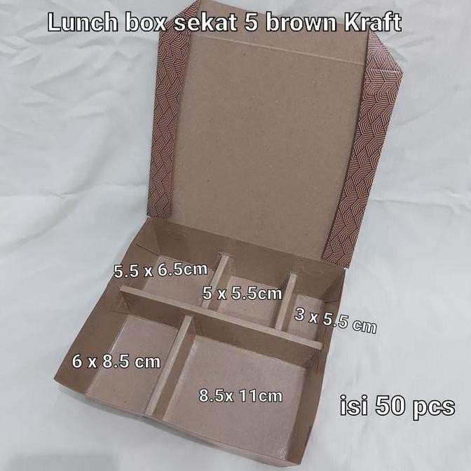 Lunch Box Sekat 5 Kraft Coklat Per 50 Pcs Paper Rice Box Dus Nasi