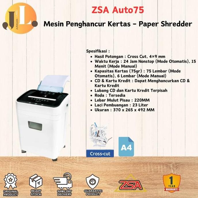 Zsa Auto75 Mesin Penghancur Kertas Auto-75 Paper Shredder Document