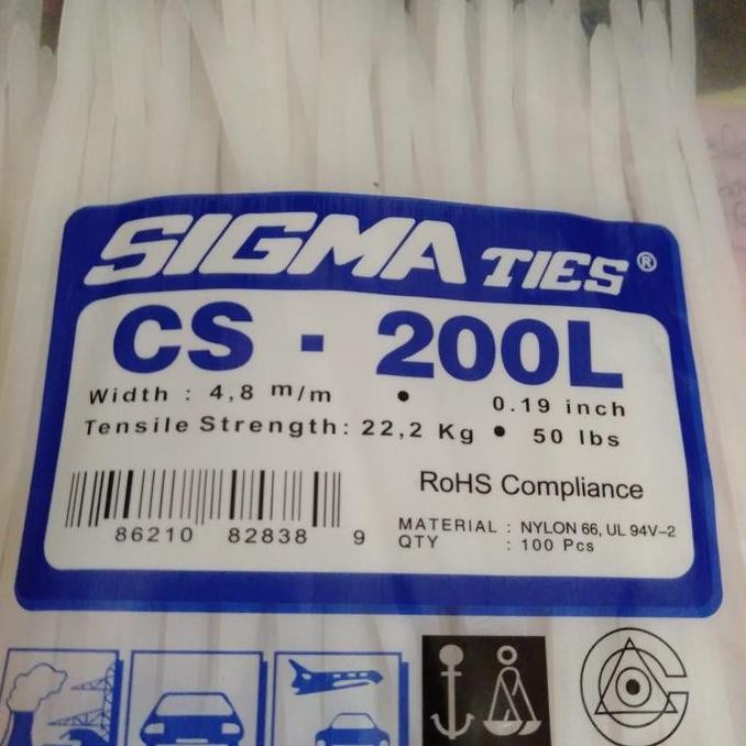

Kabel Ties Sigma Cs 200L Putih Panjang 20Cm Lebar 4,8Mm Isi 100 Pcs