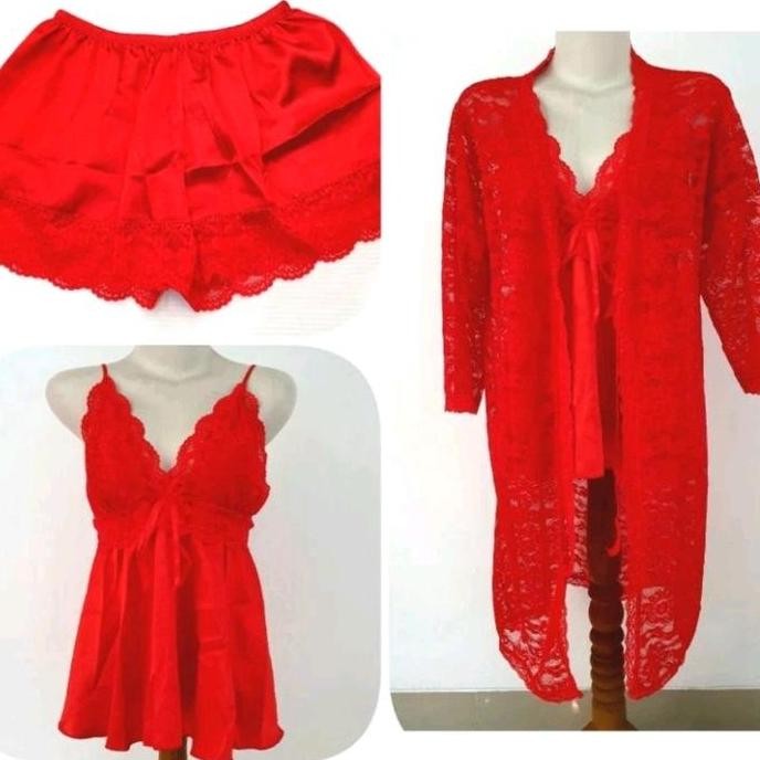 SORELLA LINGERIE + KIMONO SET BLACK SEXY BAJU TIDUR (LASENZA VS ZARA