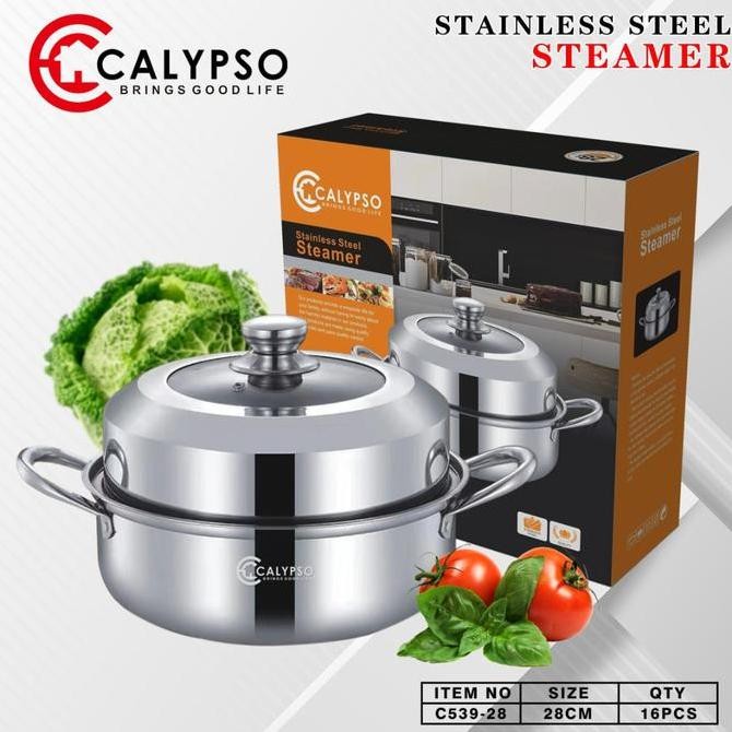 Promo Panci Kukus Tutup Kaca Diameter 28cm Dandang Kukusan Besar Stainless COD