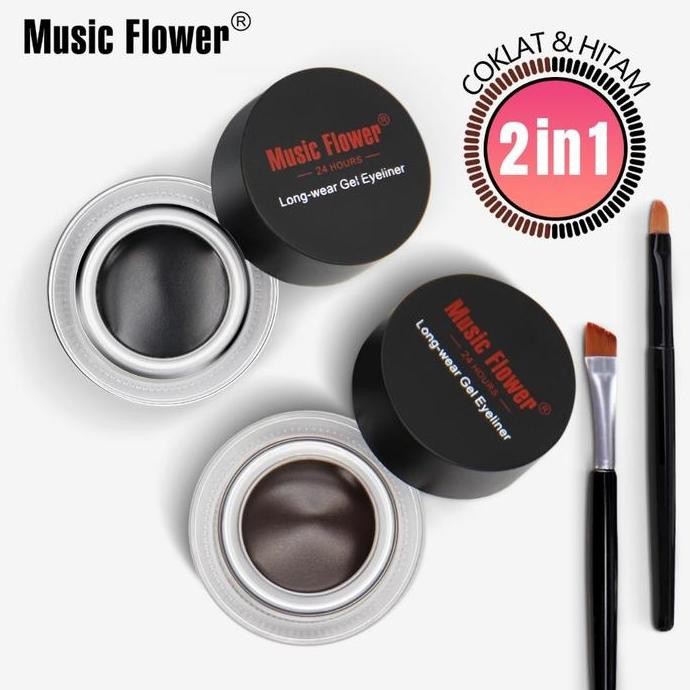 PROMO DISKON - Music Flower 2 in 1 Eyebrow & Eyeliner Gel Dual Use 24H Long Lasting, Waterproof & Sm
