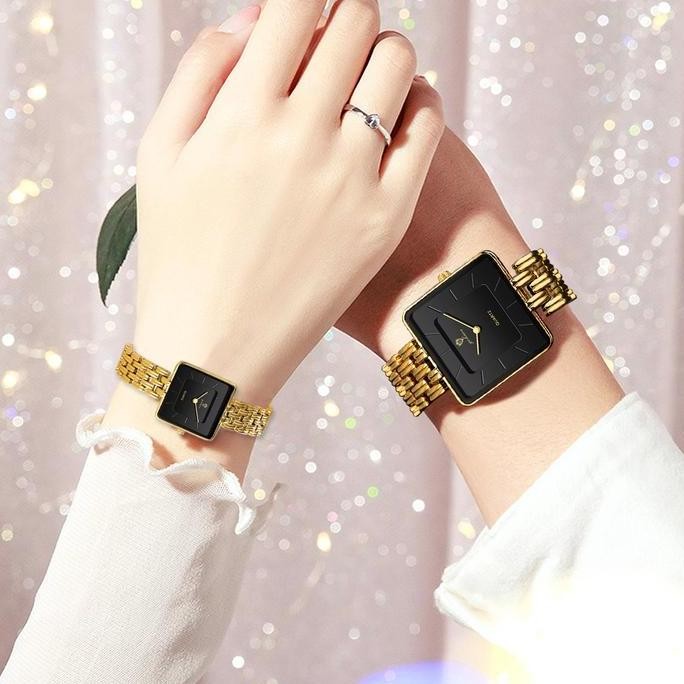 BEBAS ONGKIR - Jam Tangan Pasangan GOHUOS Mewah Desain Fashion Tipis, Kotak, Tahan Air, Bahan Stainl