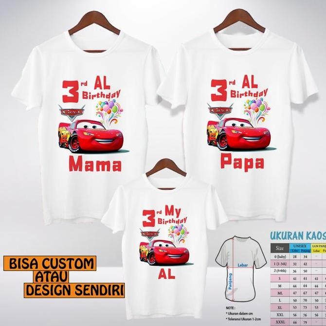 BEBAS ONGKIR - BAJU KAOS COUPLE ULANG TAHUN /KAOS COUPLE KELUARGA UNTUK ULANG TAHUN TEMA CARS BISA R