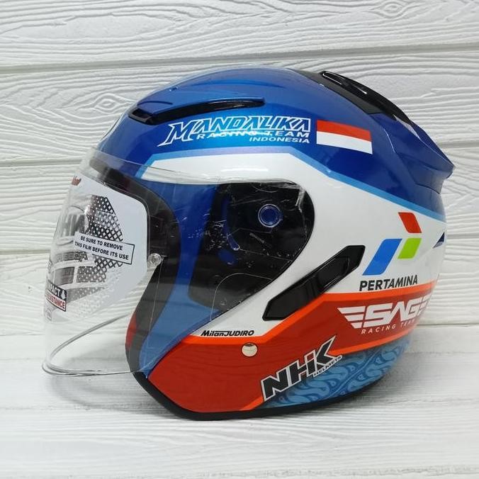 Helm Nhk R1 Gp Edition Mandalika Blue Md Helm Half Face