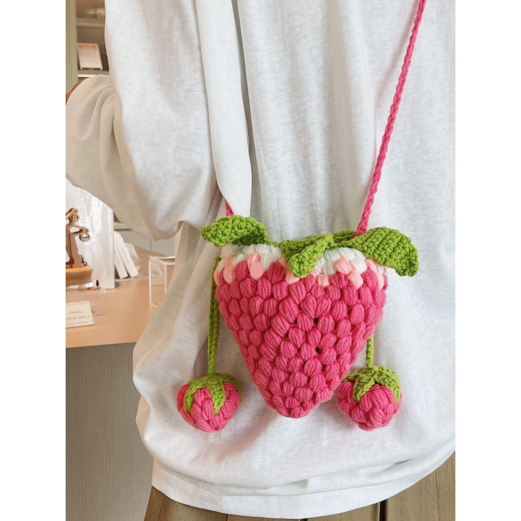Tas Rajut Stroberi Benang Tas Selempang Rajut Dompet Koin Anak Tas Kecil