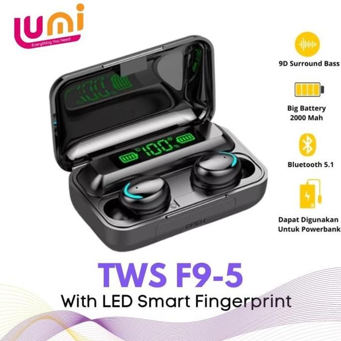 Headset Tws F9-5 Earphone Bluetooth 5.1 Hifi Earphone Wireless Original