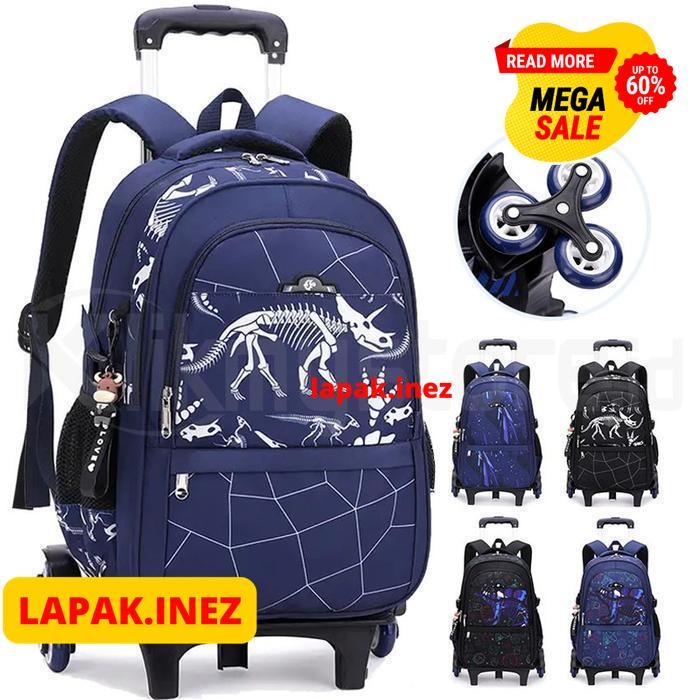 TAS TROLI ANAK SEKOLAH LAKI RANSEL 6 RODA TK SD BY INE'Z COLLECTION