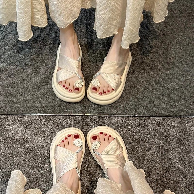 [COD] Sandal platform Romawi penutup jari kaki motif bunga baru untuk wanita